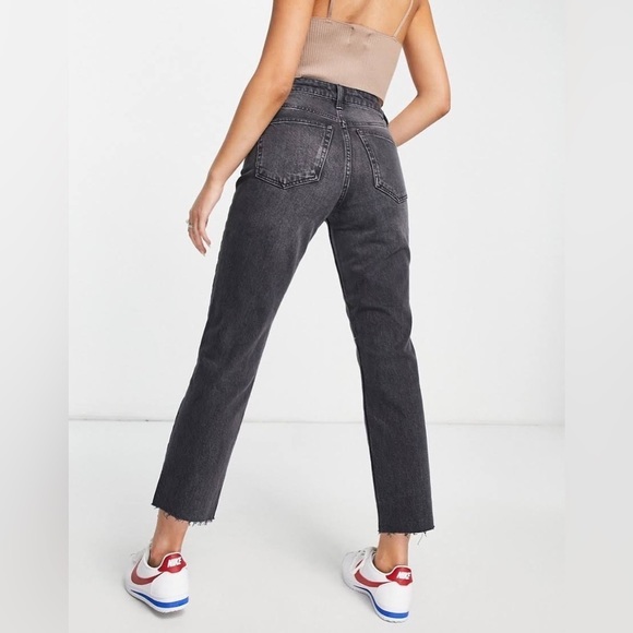 Topshop Denim - Topshop Women’s Sz 28 Straight Black Jeans High Rise Raw Hem Denim Cotton Casual